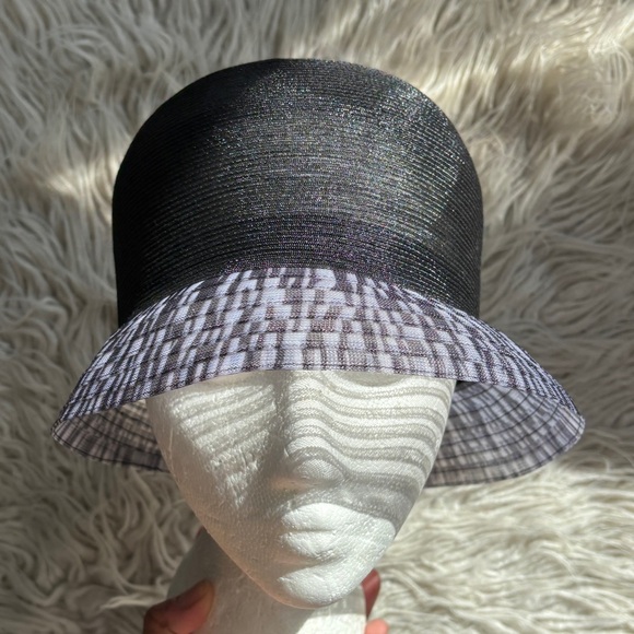 Patricia Underwood Black Gray Color Block Straw Horse Show Bucket Hat One Size
